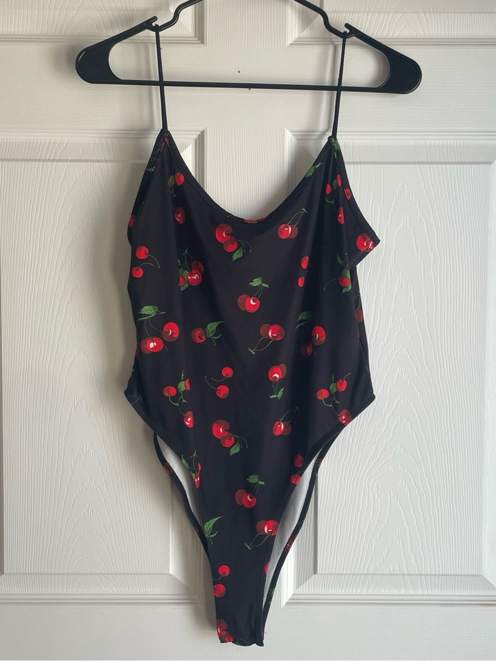 Black and Red Cherry Print Bodysuit Size Large
